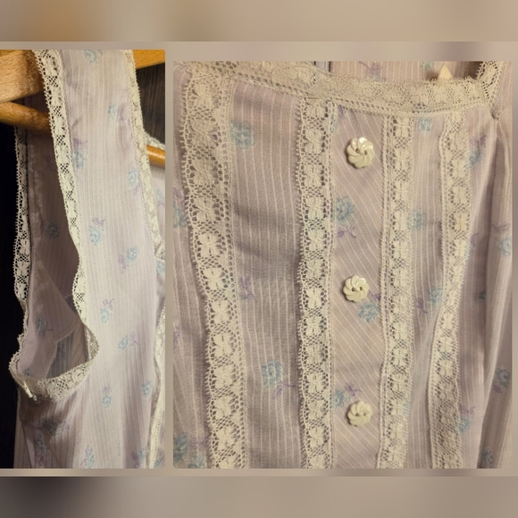 *Vntg* 1970s 'Jeri Bee' Sleeveless Lavender Cotton Midi Dress with Lace Trim - Picture 10 of 13